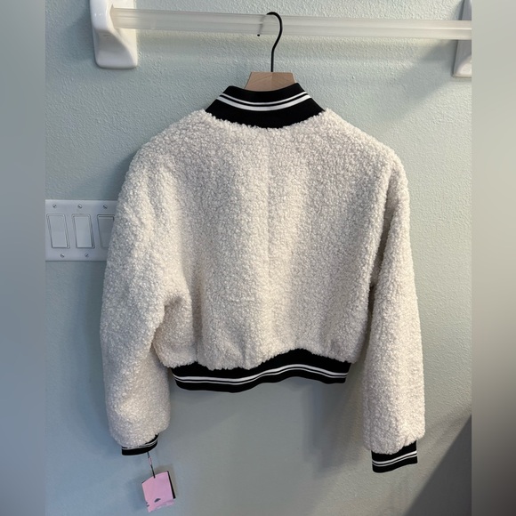 Anthropologie Avec Les Filles Sherpa Fleece Varsity Bomber Jacket NWOT - Picture 12 of 13